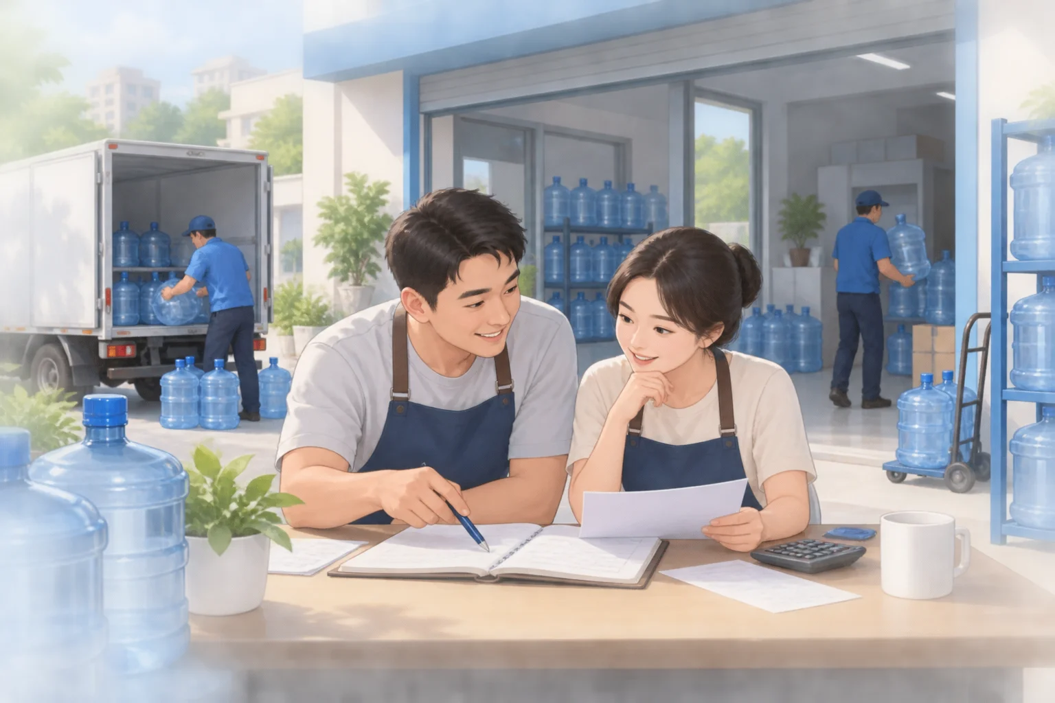 夫妻水站用什么软件:用真实订单比较系统与手工记账,AI 生成场景示意
