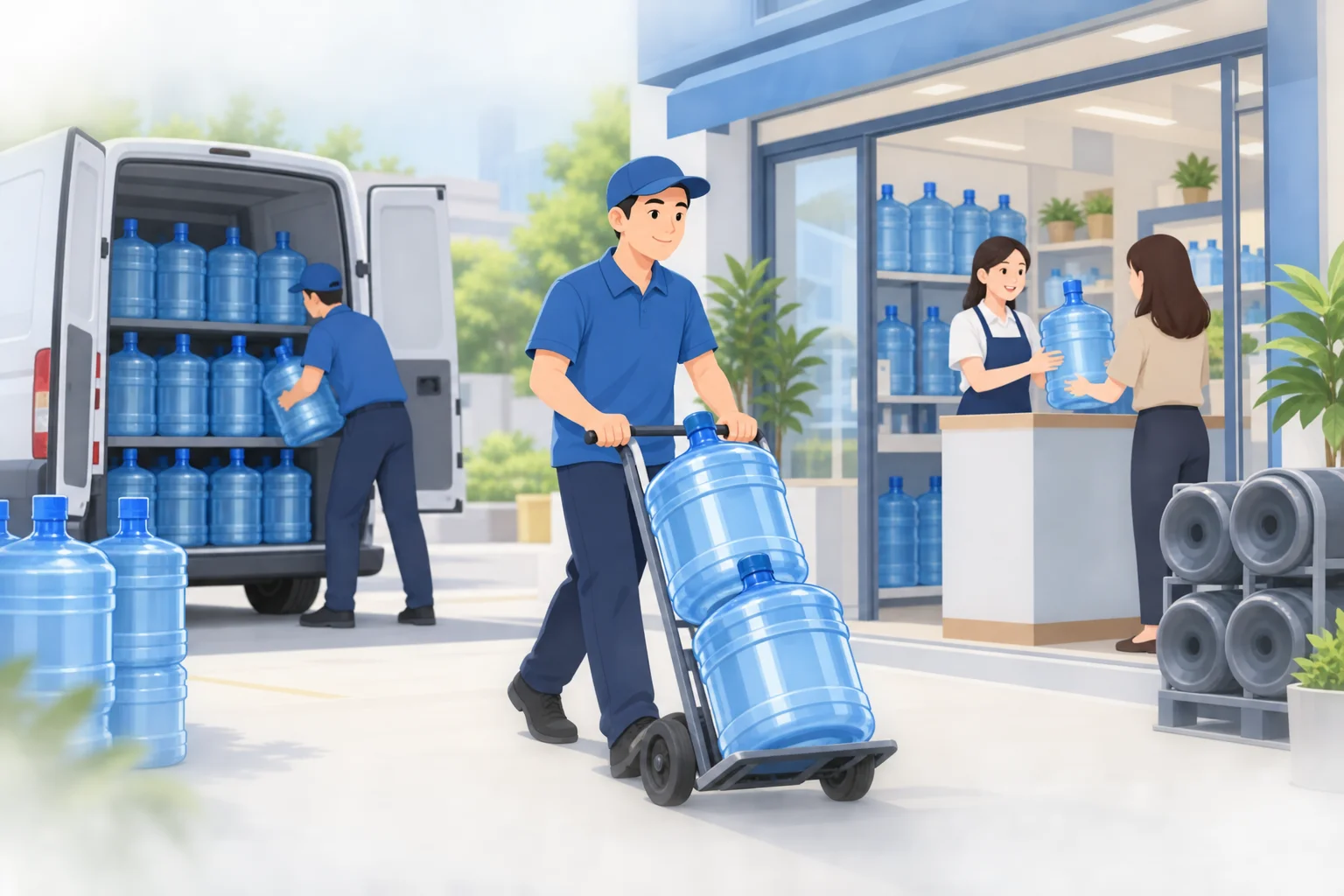 桶装水代理商管理系统采购前:先整理下游门店订货、欠款与空桶需求,AI 生成场景示意